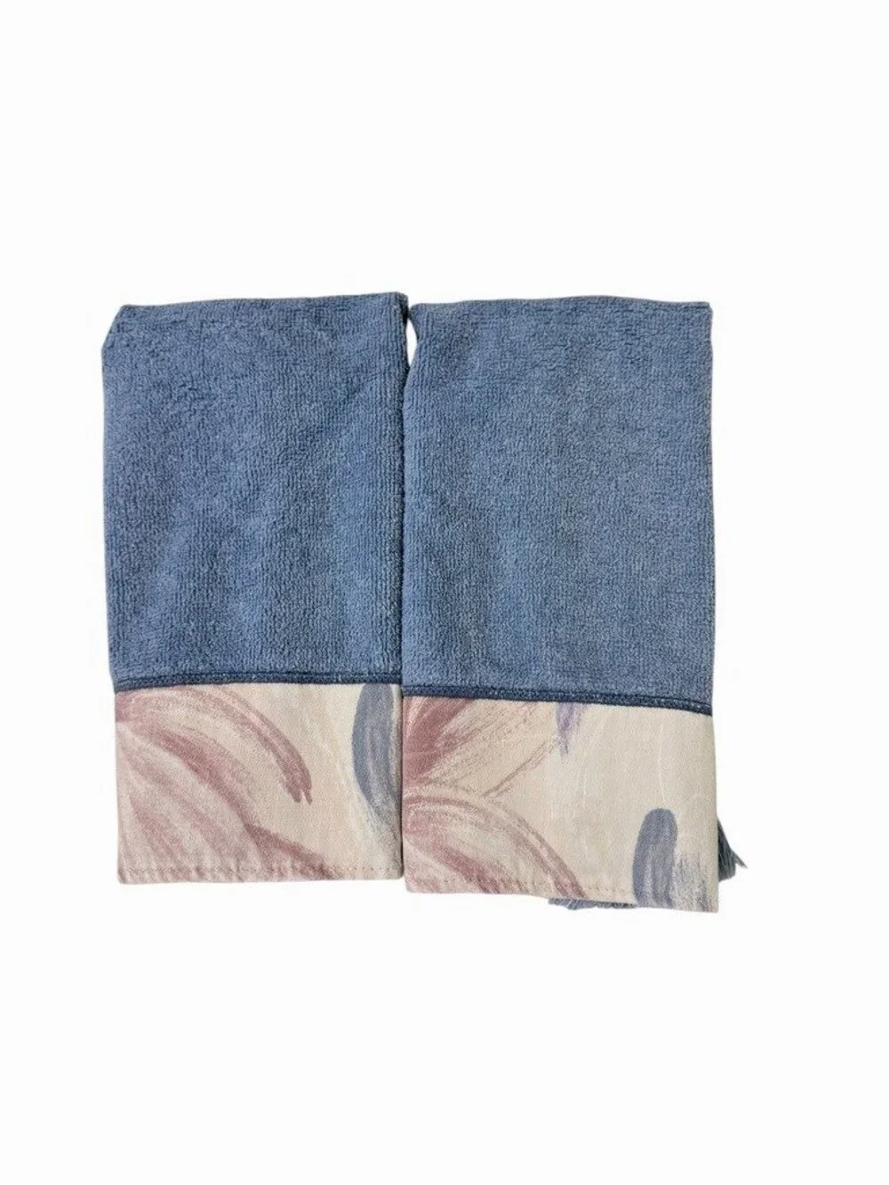 Fieldcrest Lustre Set 3 Hand Towel 2 Fingertip Towel Light Blue Cream Vtg READ